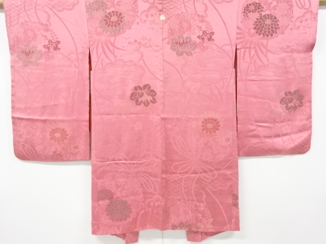 アンティーク　紋錦紗花薬玉模様織り出し漆一つ紋長羽織